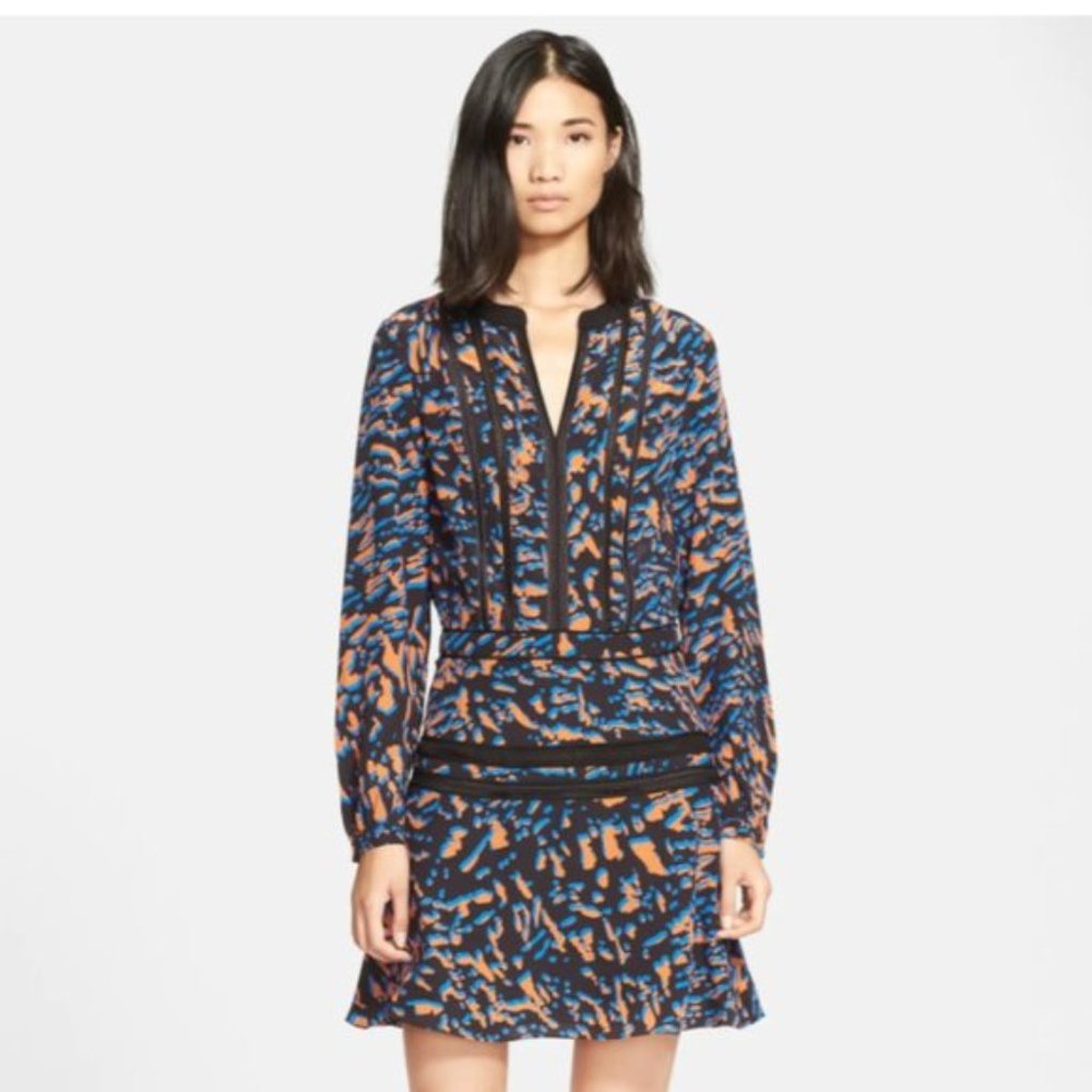 Veronica Beard Orange Black Boho Long Sleeve Dress